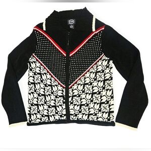 Vintage Designers Studio O. Chenille Fairisle Red Black Christmas Zip Up Jacket